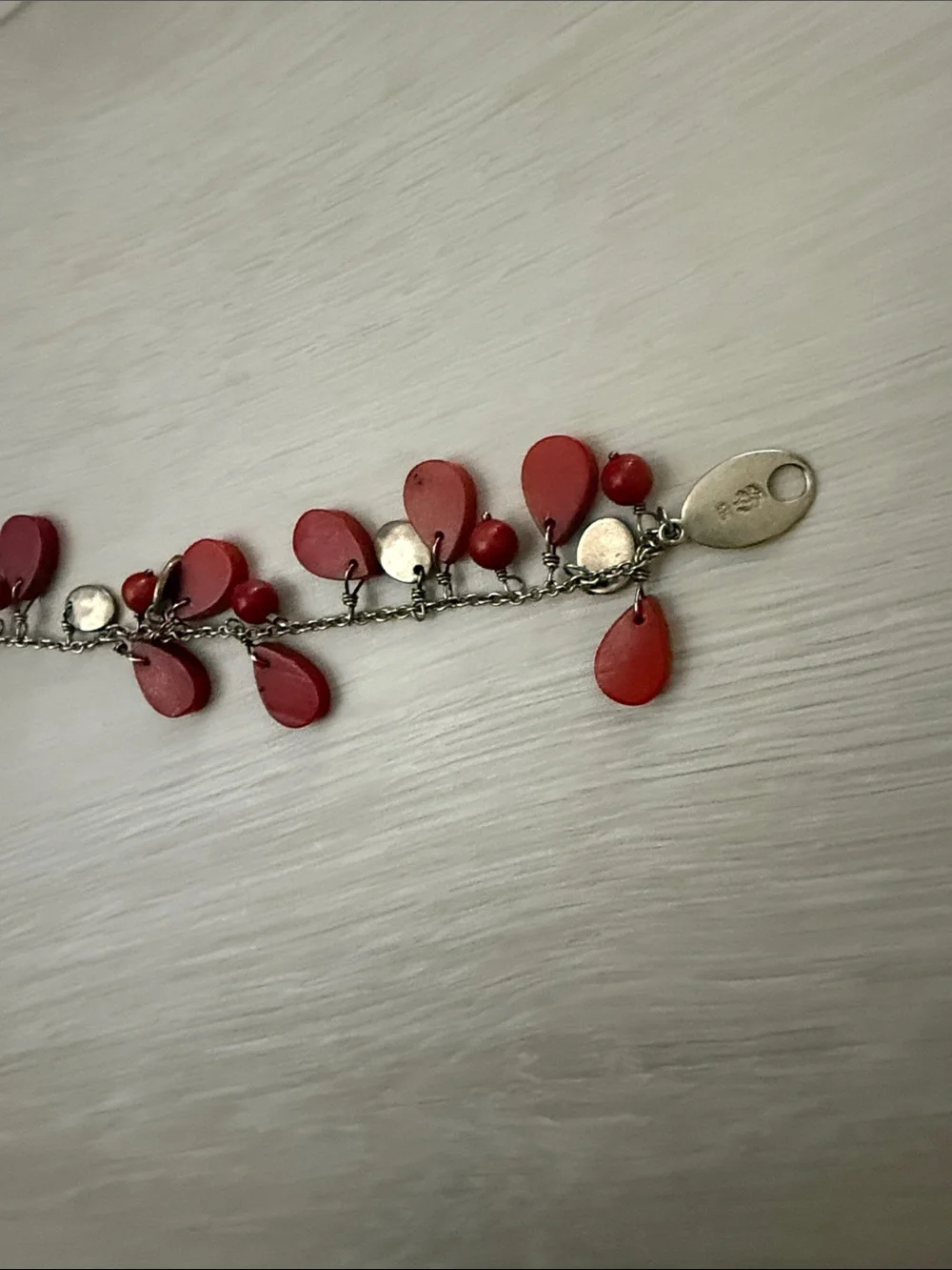 Brooks Brothers Red Teardrop Charm 925 Bracelet